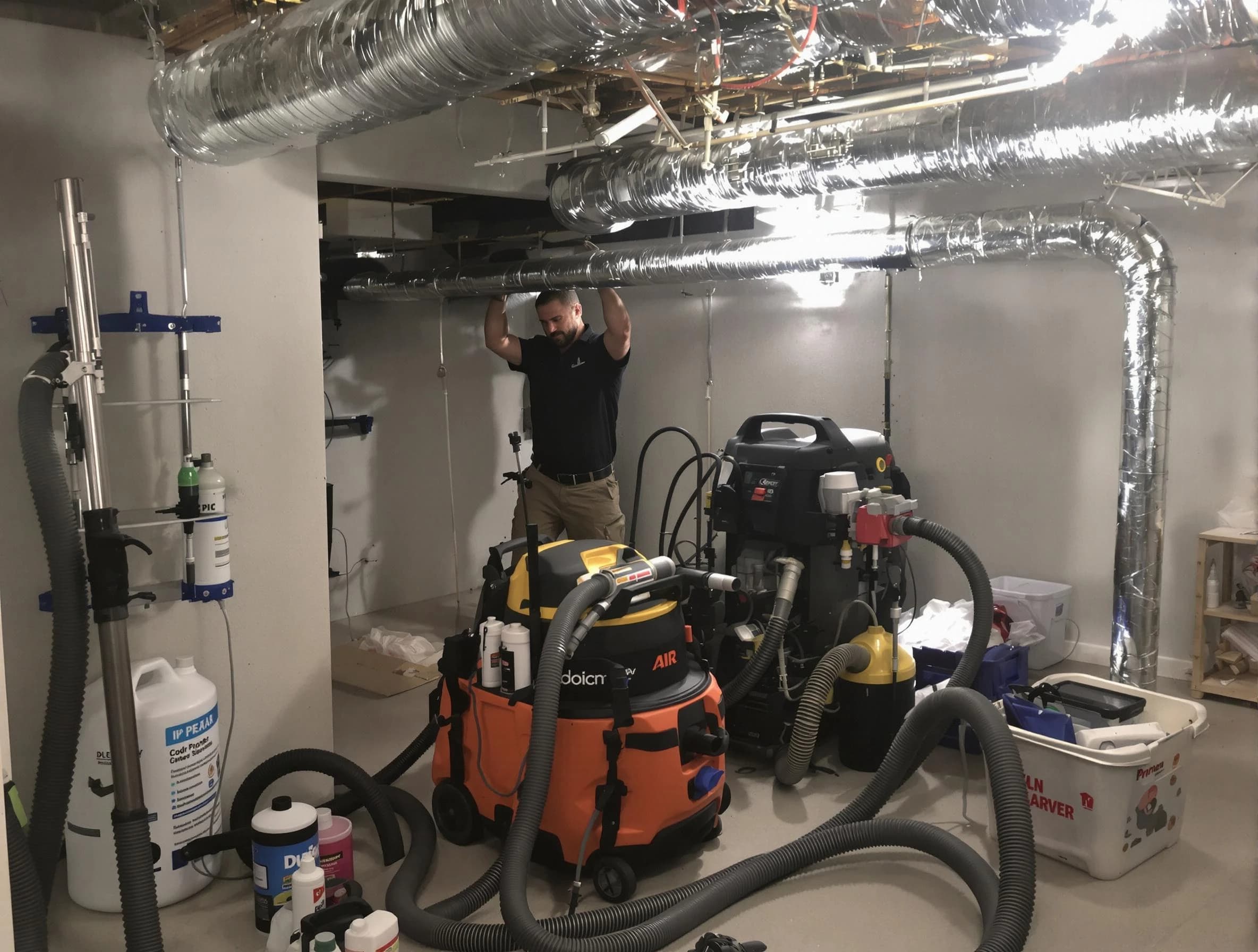Melrose Air Duct Cleaning specialist performing professional mold removal from air ducts using safety equipment in Melrose