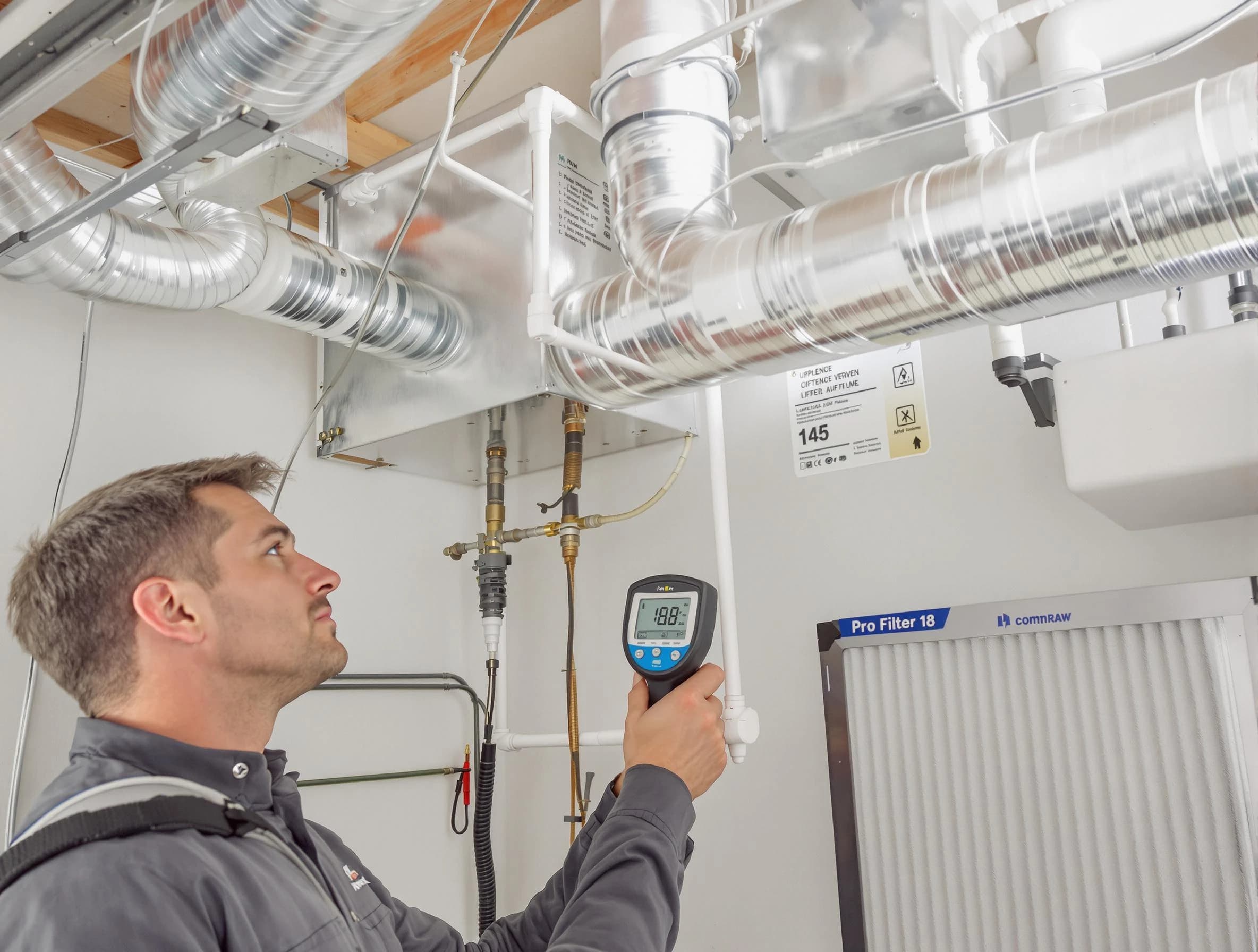 Melrose Air Duct Cleaning expert conducting detailed filter system inspection using diagnostic tools in Melrose