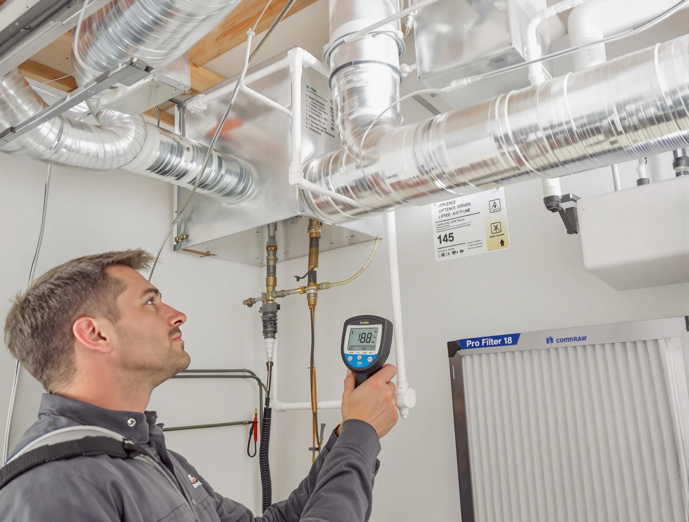Melrose Air Duct Cleaning expert conducting detailed filter system inspection using diagnostic tools in Melrose